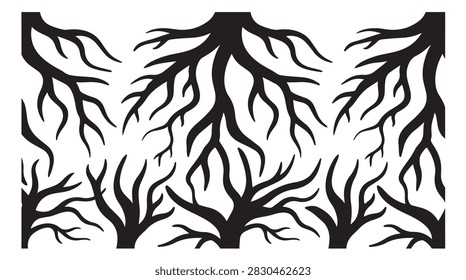 black and white abstract tree roots pattern silhouette design element for nature vector illustration and graphic art