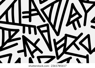 BLACK AND WHITE ABSTRACT TRIANGLES. Contrast abstraction. Lines, shapes. Trendy, stylish, fashionable, seamless vector pattern for design and decoration.