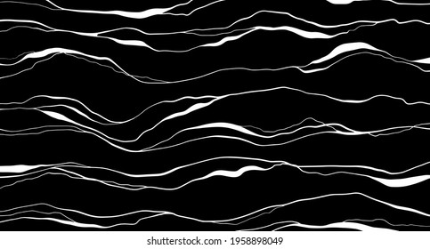 Black and white abstract vawes, curls, natural texture. Marble imitation. Luxury ink, liquid stains, abstract landscape. Patterns, covers, logo, branding template.