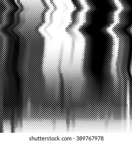 Black and white abstract vector background with Glitch effect. Corrupted digital image file with halftone texture overlay