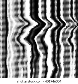 Black and white abstract vector background with glitch effect. Corrupted digital image file with halftone texture overlay