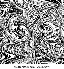 Black and white abstract vector background with curved colorful lines and swirls. Marble texture background.
