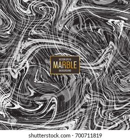 Black and white abstract vector background with curved colorful lines and swirls. Marble texture background.