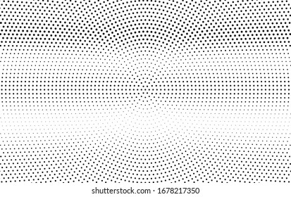 Black white abstract vector halftone. Centered half tone shading texture. Retro effect overlay. Horizontal dotted gradient. Dot pattern on transparent backdrop. Industrial halftone perforated texture