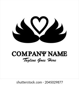 Black and white abstract vector logo. wings and heart illustration. Logo template for business. Simple and cool