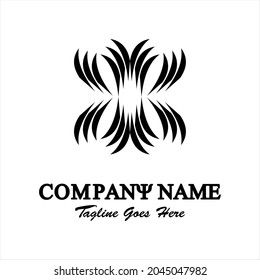 Black and white abstract vector logo. butterfly or frangipani illustration.  Logo template for business. Simple and cool