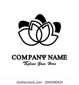 Black and white abstract vector logo.monoline illustration of three rosebuds.  Logo template for business. Simple and cool