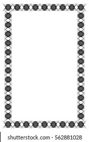 Black and white abstract vertical frame. Guilloche border for certificate or diploma, isolated. Vector clip art.