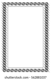 Black and white abstract vertical frame. Guilloche border for certificate or diploma, isolated. Vector clip art.