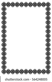 Black and white abstract vertical frame. Guilloche border for certificate or diploma, isolated. Vector clip art.