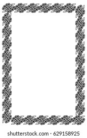 Black and white abstract vertical frame with decorative flowers. Copy space. Vector clip art.