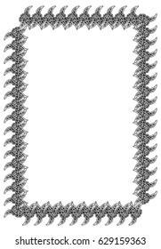 Black and white abstract vertical frame with decorative flowers. Copy space. Vector clip art.