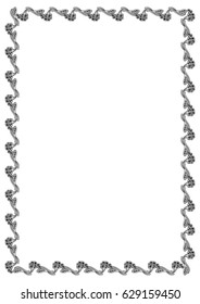 Black and white abstract vertical frame with decorative flowers. Copy space. Vector clip art.