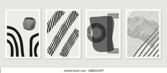 Black and white abstract wall arts vector. Hand draw Organic shape design for wall framed prints, canvas prints, poster, home decor, cover, wallpaper. Vector illustration