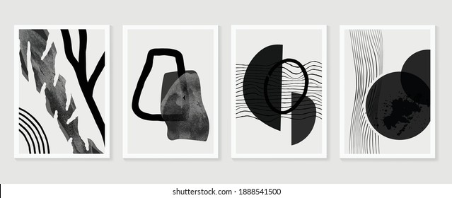 Black and white abstract wall arts vector. Hand draw Organic shape design for wall framed prints, canvas prints, poster, home decor, cover, wallpaper. Vector illustration