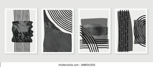 Vector de artes murales abstractas en blanco y negro. Dibujo a mano Diseño de forma orgánica para impresiones enmarcadas en pared, impresiones de lienzo, afiche, decoración doméstica, cubierta, papel tapiz. Ilustración del vector