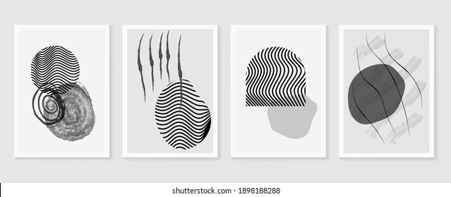 Black and white abstract wall arts vector. Hand draw Organic shape design for wall framed prints, canvas prints, poster, home decor, cover, wallpaper. Vector illustration