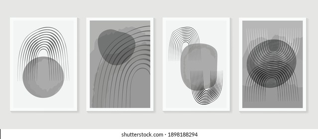 Black and white abstract wall arts vector. Hand draw Organic shape design for wall framed prints, canvas prints, poster, home decor, cover, wallpaper. Vector illustration