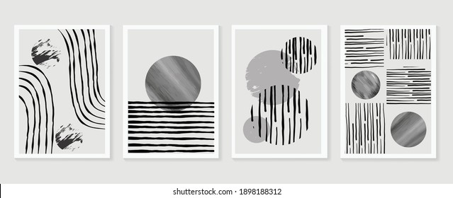 Vector de artes murales abstractas en blanco y negro. Dibujo a mano Diseño de forma orgánica para impresiones enmarcadas en pared, impresiones de lienzo, afiche, decoración doméstica, cubierta, papel tapiz. Ilustración del vector