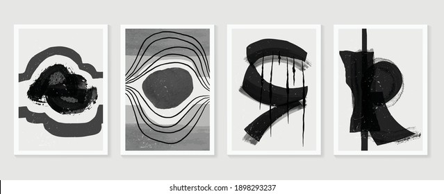 Vector de artes murales abstractas en blanco y negro. Dibujo a mano Diseño de forma orgánica para impresiones enmarcadas en pared, impresiones de lienzo, afiche, decoración doméstica, cubierta, papel tapiz. Ilustración del vector