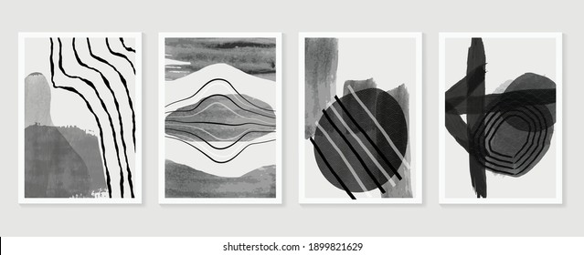 Vector de artes murales abstractas en blanco y negro. Dibujo a mano Diseño de forma orgánica para impresiones enmarcadas en pared, impresiones de lienzo, afiche, decoración doméstica, cubierta, papel tapiz. Ilustración del vector