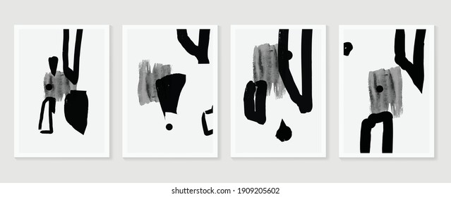 Vector de fondo de las artes murales abstractas en blanco y negro. Dibujo a mano Diseño de forma orgánica para impresiones enmarcadas en pared, impresiones de lienzo, afiche, decoración doméstica, cubierta, papel tapiz. Ilustración del vector