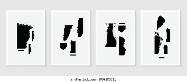 Black and white abstract wall arts background vector. Hand draw Organic shape design for wall framed prints, canvas prints, poster, home decor, cover, wallpaper. Vector illustration