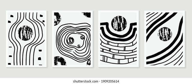 Vector de fondo de las artes murales abstractas en blanco y negro. Dibujo a mano Diseño de forma orgánica para impresiones enmarcadas en pared, impresiones de lienzo, afiche, decoración doméstica, cubierta, papel tapiz. Ilustración del vector