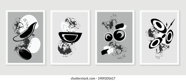 Black and white abstract wall arts background vector. Hand draw Organic shape design for wall framed prints, canvas prints, poster, home decor, cover, wallpaper. Vector illustration