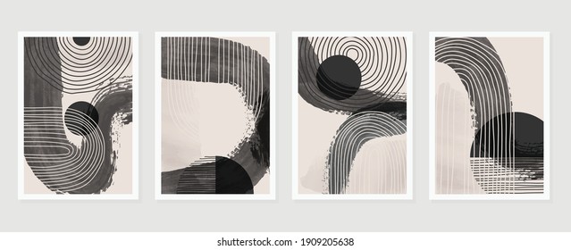 Black and white abstract wall arts background vector. Hand draw Organic shape design for wall framed prints, canvas prints, poster, home decor, cover, wallpaper. Vector illustration