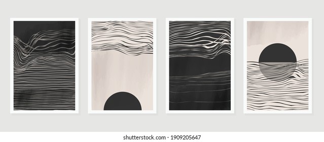 Black and white abstract wall arts background vector. Hand draw Organic shape design for wall framed prints, canvas prints, poster, home decor, cover, wallpaper. Vector illustration