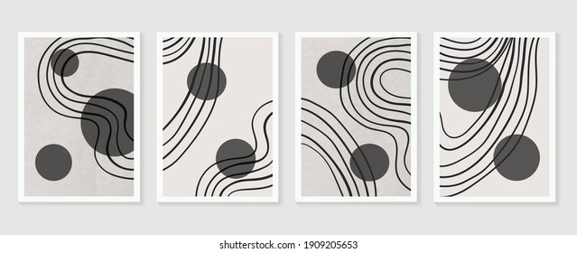 Vector de fondo de las artes murales abstractas en blanco y negro. Dibujo a mano Diseño de forma orgánica para impresiones enmarcadas en pared, impresiones de lienzo, afiche, decoración doméstica, cubierta, papel tapiz. Ilustración del vector