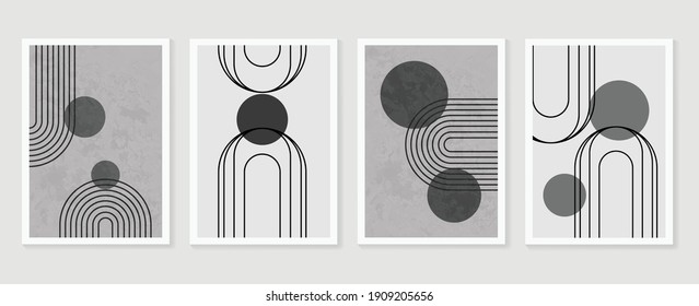 Black and white abstract wall arts background vector. Hand draw Organic shape design for wall framed prints, canvas prints, poster, home decor, cover, wallpaper. Vector illustration