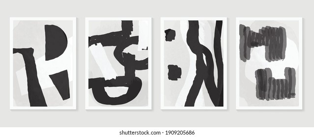 Vector de fondo de las artes murales abstractas en blanco y negro. Dibujo a mano Diseño de forma orgánica para impresiones enmarcadas en pared, impresiones de lienzo, afiche, decoración doméstica, cubierta, papel tapiz. Ilustración del vector