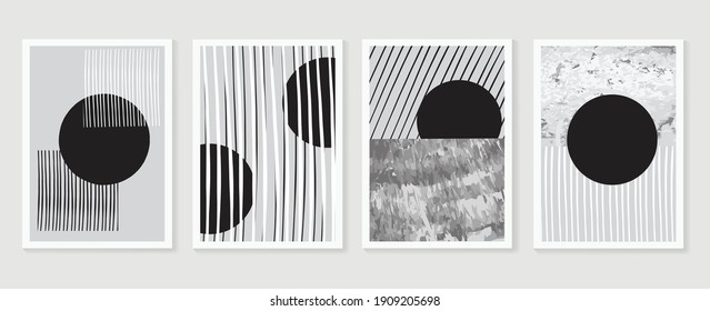 Vector de fondo de las artes murales abstractas en blanco y negro. Dibujo a mano Diseño de forma orgánica para impresiones enmarcadas en pared, impresiones de lienzo, afiche, decoración doméstica, cubierta, papel tapiz. Ilustración del vector