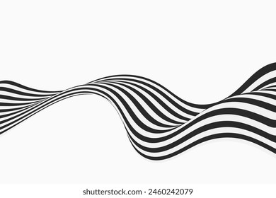 Black and white abstract wave flow design, optical illusion pattern.