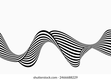 Black and white abstract wave flow design, optical illusion pattern.