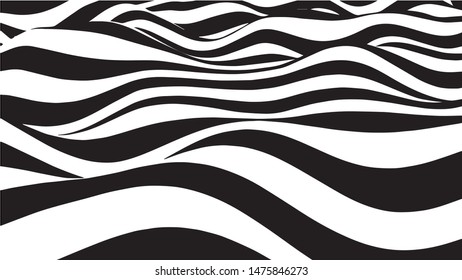 Black and white abstract wave. Optical illusion. Twisted vector illustration.