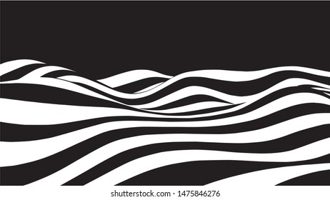 Black and white abstract wave. Optical illusion. Twisted vector illustration.