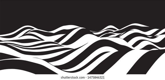 Black and white abstract wave. Optical illusion. Twisted vector illustration.