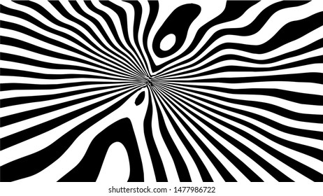 Black and white abstract wave. Optical illusion. Twisted vector illustration.