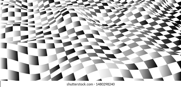 Black and white abstract wave. Optical illusion. Twisted vector illustration.