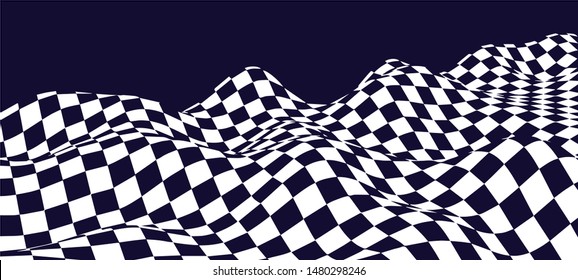 Black and white abstract wave. Optical illusion. Twisted vector illustration.