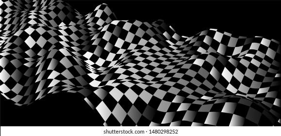 Black and white abstract wave. Optical illusion. Twisted vector illustration.