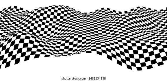 Black and white abstract wave. Optical mosaic. Twisted vector illustration.