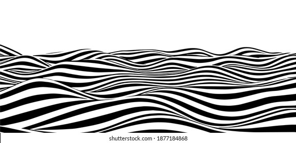 Black and white abstract wave. Optical illusion. Twisted vector illustration.