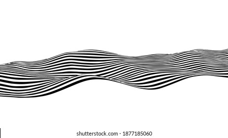 Black and white abstract wave. Optical illusion. Twisted vector illustration.