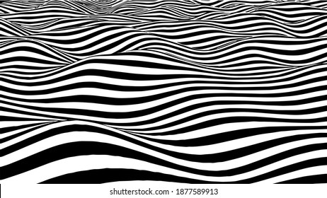 Black and white abstract wave. Optical illusion. Twisted vector illustration.