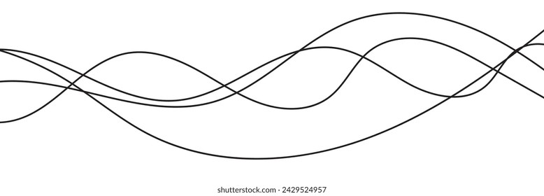  black and white abstract wave thin curved lines graphic for design, coloring abstract thin wave
