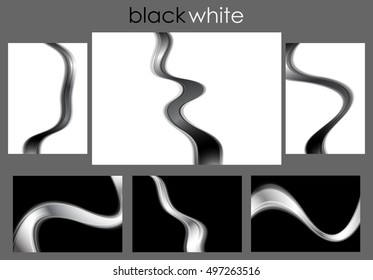 Black and white abstract waves collection. Vector smooth curves monochrome graphic template design
